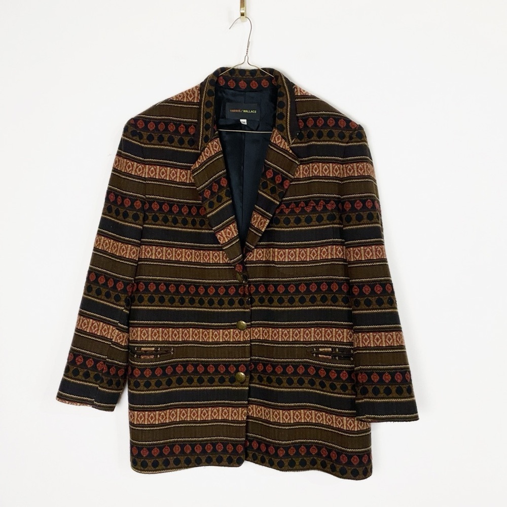 Vtg Western Harris / Wallace Womens Geometric Blazer Jacket Earth tone size 14